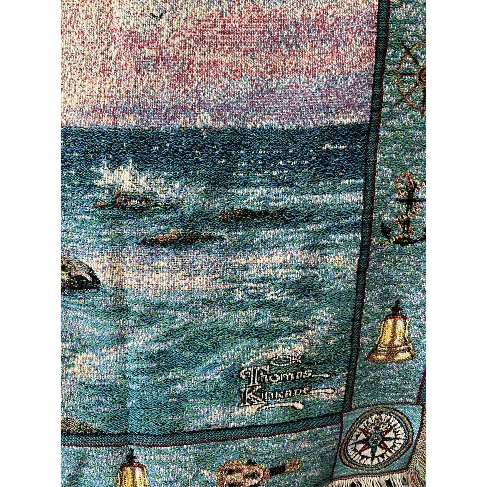 Thomas Kinkade Painter of Light Lighthouse Tapestry Throw Blanket Made in USA